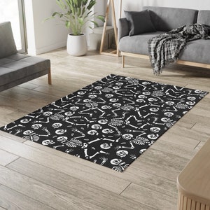 Dancing Skeleton indoor Outdoor Rug, Black White Skeleton Halloween Rug, Gothic rug, Gothic Aesthetic Halloween decor, Halloween rug bedroom