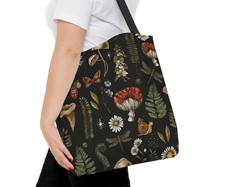 Cottagecore Mushroom Tote Bag, Witchy Forest Design