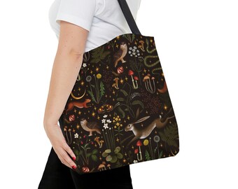 Fairy Forest Tote Bag, Whimsigoth Mushroom Print, Eco Friendly Shopping Bag