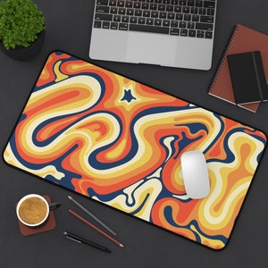 Groovy Retro Desk Mat: 70s Wavy Mouse Pad