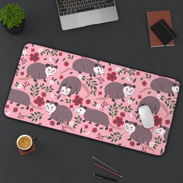 Opossum Desk Mat, Cottage core Desk Mat, Pink desk mat, Kawaii desk mat, Desk accessories aesthetic, XXL Large Gaming Mousepad, Possum Gifts