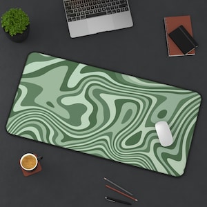 Sage green Groovy Desk Mat, 70s Retro desk mat, Wavy Funky desk Accessory, Desk accessories aesthetic, XL Large Gaming Mousepad,Cute deskmat