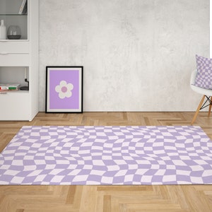 Purple Checkered Rug, Funky Retro Danish Pastel, Checkerboard rug, Area Rug for bedroom aesthetic, Retro rugs for living room, Dorm Décor