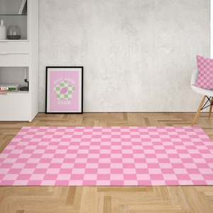 Pastel pink Checkered Rug, Funky Retro Danish Pastel, Checkerboard rug, Area Rug for bedroom aesthetic, Retro rugs for living room Dorm