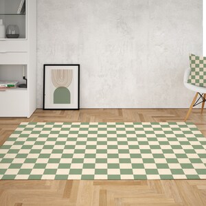 Sage Green Checkered Area Rug: Retro Dorm Decor