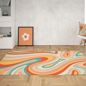 Pastel Retro Swirl rug, Psychedelic Groovy 70s Rug, Wavy Trippy Rug, Area Rug for bedroom aesthetic, Retro rugs living room, Y2k décor Dorm