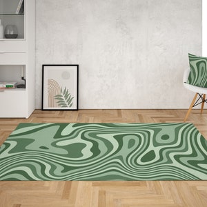 Sage Green Groovy Rug, Retro rug, Psychedelic 70s Rug, Funky rug, Wavy Trippy Rug, Retro rug bedroom aesthetic, Dorm room decor aesthetic