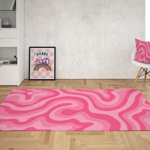 Pastel Pink Retro rug, 70s Rug, Groovy rug, Wavy Trippy Rug, Area Rug for bedroom aesthetic, Retro rugs living room, College Dorm room décor