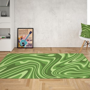 Sage Green Groovy Rug, Retro rug, Psychedelic 70s Rug,  Funky rug, Wavy Trippy Rug, Retro rug bedroom aesthetic, Retro rugs for living room