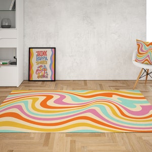 Pastel colorful Wavy Rug, Retro rug, Groovy 70s Rug, Funky Trippy Rug, Area Rug for bedroom aesthetic, Retro rug living room, Y2k décor Dorm