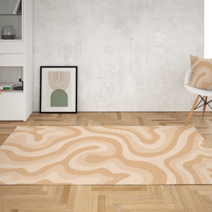 Beige Wavy Area Rug: Retro 70s Groovy Decor