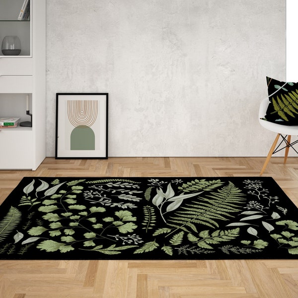 Alfombra de helecho negro: decoración botánica vintage de eucalipto