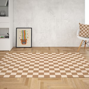 Beige Checkered Area Rug: Retro Danish Pastel Dorm Decor
