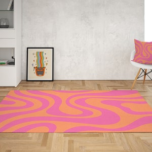 Pastel Orange Pink Wavy rug, 70s Rug, Groovy rug, Retro Rug, Area Rug for bedroom aesthetic, Retro rugs living room, College Dorm room décor