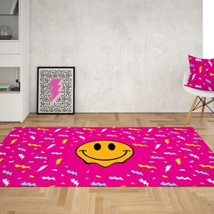 Pink Happy face Preppy rug, Preppy room decor, VSCO Preppy Rug, VSCO girl area rug, Preppy apartment decor, Area Rug for bedroom aesthetic