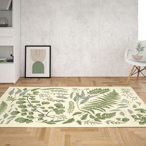 Vintage Fern Rug, Botanical Eucalyptus Rug, Floral Botanical Rug, Cottagecore room decor, Area Rug bedroom aesthetic,College Dorm room décor