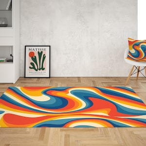 Orange Groovy 70s Area Rug: Wavy Trippy Psychedelic Decor
