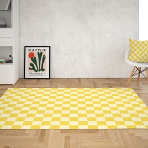 Pastel Yellow Checkered Rug, Funky Retro Danish Pastel, Checkerboard rug, Area Rug for bedroom aesthetic, Retro rugs for living room Dorm
