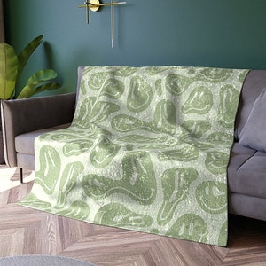 Sage Green Crushed Velvet Blanket: Drippy Smile Face Throw