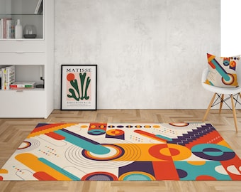 Orange Groovy Retro Area Rug: Mid Century Modern Geometric