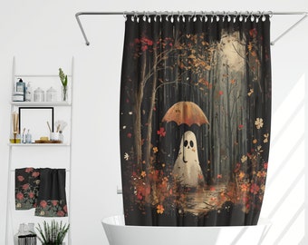 Ghost in Forest Shower Curtain: Gothic Whimsigoth Bathroom Decor
