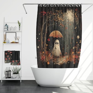 Ghost in Forest Shower Curtain: Gothic Whimsigoth Bathroom Decor