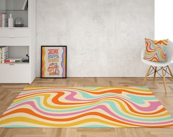 Pastel Wavy Area Rug: Retro 70s Y2K Dorm Decor