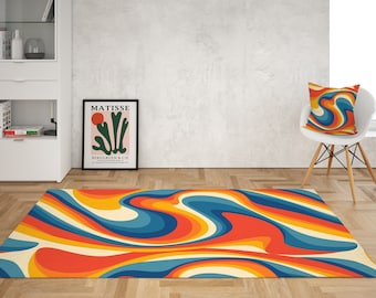 Orange Groovy 70s Area Rug: Wavy Trippy Psychedelic Decor