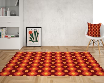 Retro 70s Geometric Area Rug: Orange Brown Y2K Dorm Decor