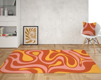 Orange Retro Swirl Area Rug: 70s Psychedelic Dorm Decor
