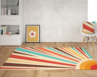 Retro Sunburst Area Rug: 70s Groovy Decor