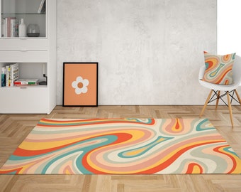Pastel Swirl Area Rug: Groovy 70s Style, Y2k Dorm Decor