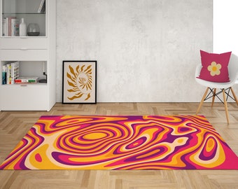 Retro Wavy Area Rug: 70s Groovy Psychedelic Decor