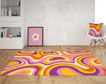 Pink Retro Swirl Area Rug: 70s Groovy Y2k Dorm Decor
