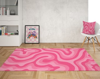 Pastel Pink Wavy Rug: 70s Groovy Trippy Decor