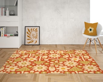 Retro Mushroom Area Rug: 70s Groovy Y2K Dorm Decor