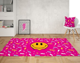 Pink Happy Face Area Rug: Preppy Room Decor