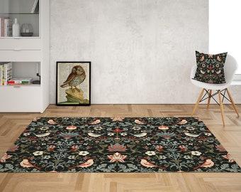 William Morris Strawberry Thief Rug: Art Nouveau Floral Decor