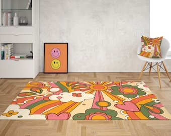 Daisy Floral Retro Area Rug: 70s Groovy Y2K Dorm Decor