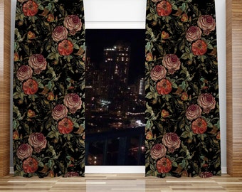 Floral Wild roses Sheer & Blackout Curtain, Dark academia room decor, Dark cottagecore, Victorian Gothic curtains, Whimsigoth moody decor