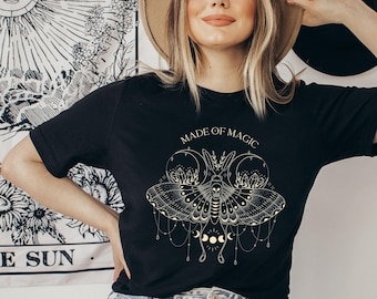 Mystical Moth Shirt: Witchy Moon Phases, Celestial Tarot