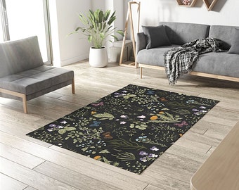 Fairy Forest Rug: Dark Cottagecore Woodland Animals Botanical Rug