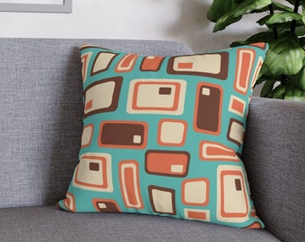 Teal Geometric Throw Pillow Cover, Mid Century Modern Cushion