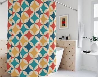 Mid Century Modern Shower Curtain: Retro Geometric Bathroom Decor