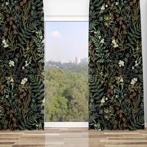 Forest Fern Sheer & Blackout Curtain, Botanical Curtain, Green Fern Leaves Dark Cottagecore Aesthetic Decor, Dark Moody Floral Window Panels