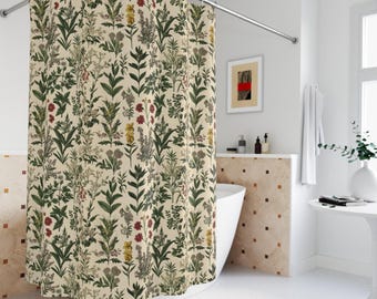 Botanical Shower Curtain: Floral Green Nature-Themed Bathroom Decor