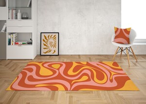 Tapis Rond Antidérapant 120 Cm – Motif Abstrait Psychédélique – Lavable En Machine – Pour Salon, Chambre, Cuisine