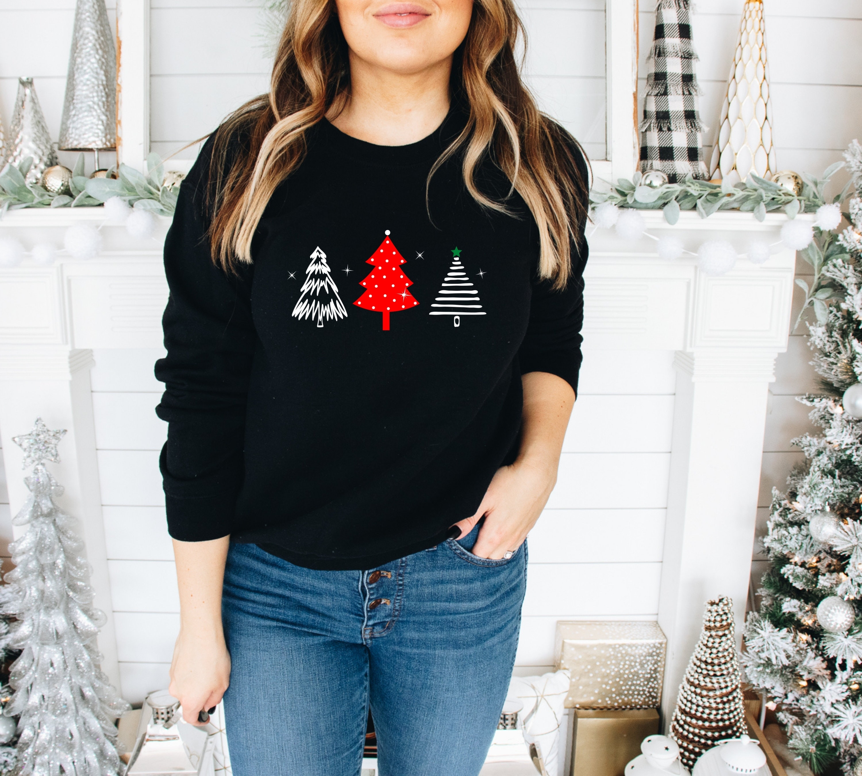 Christmas Trees Sweatshirt Christmas Sweatshirt Women Etsy