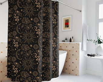 Celestial Shower Curtain: Sun, Moon, Stars - Mystical Whimsigoth Bath Decor