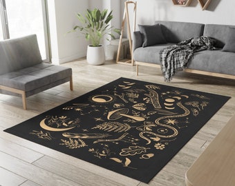 Gothic Area Rug: Magic Forest, Fern, Mushroom, Moon Phases